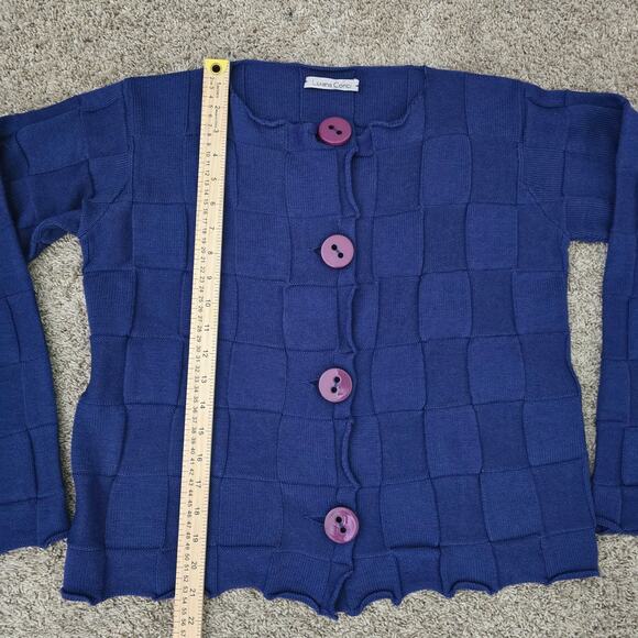 Liviana Conti Women’s Wool Knit Cardigan M Navy Blue Italy Artisanal Lagenlook - Picture 4 of 8